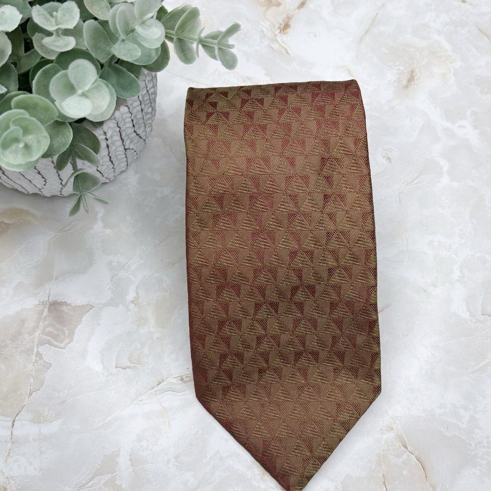 Canali Silk Tie Geometric‎ Print Brown 3 3/4" - 58 1/2" Business Casual Preppy